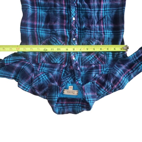 Y2K Decree Plaid Snap Button Down Shirt Size M Blue Grunge Western Cowgirl Rodeo - Picture 8 of 9